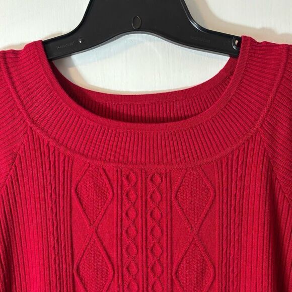 Dressbarn 18/20 red fine cable and rib sweater three quarter sleeve - Picture 2 of 11